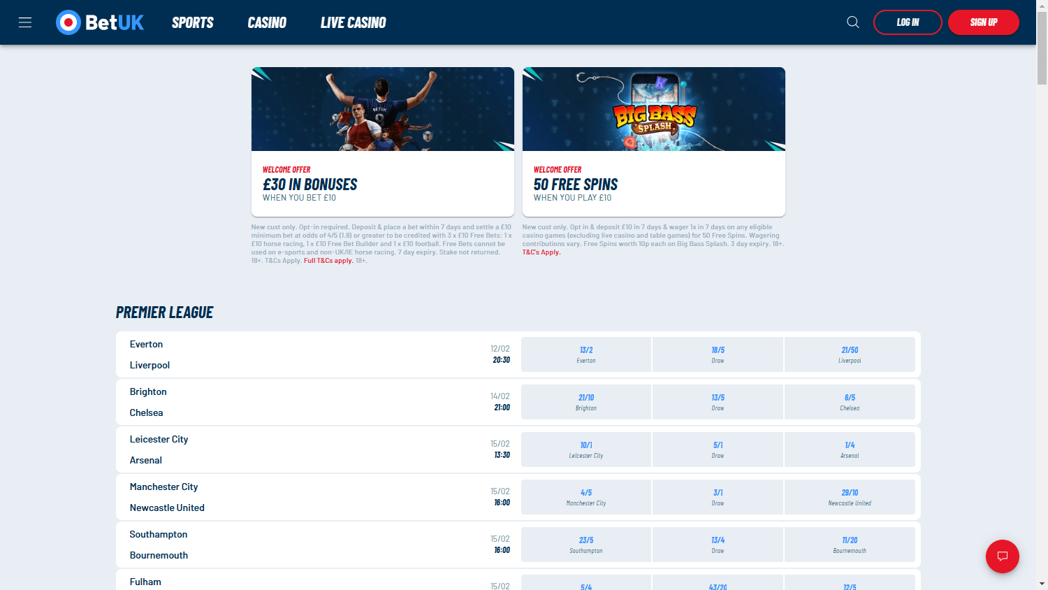 BetUK homepage screenshot