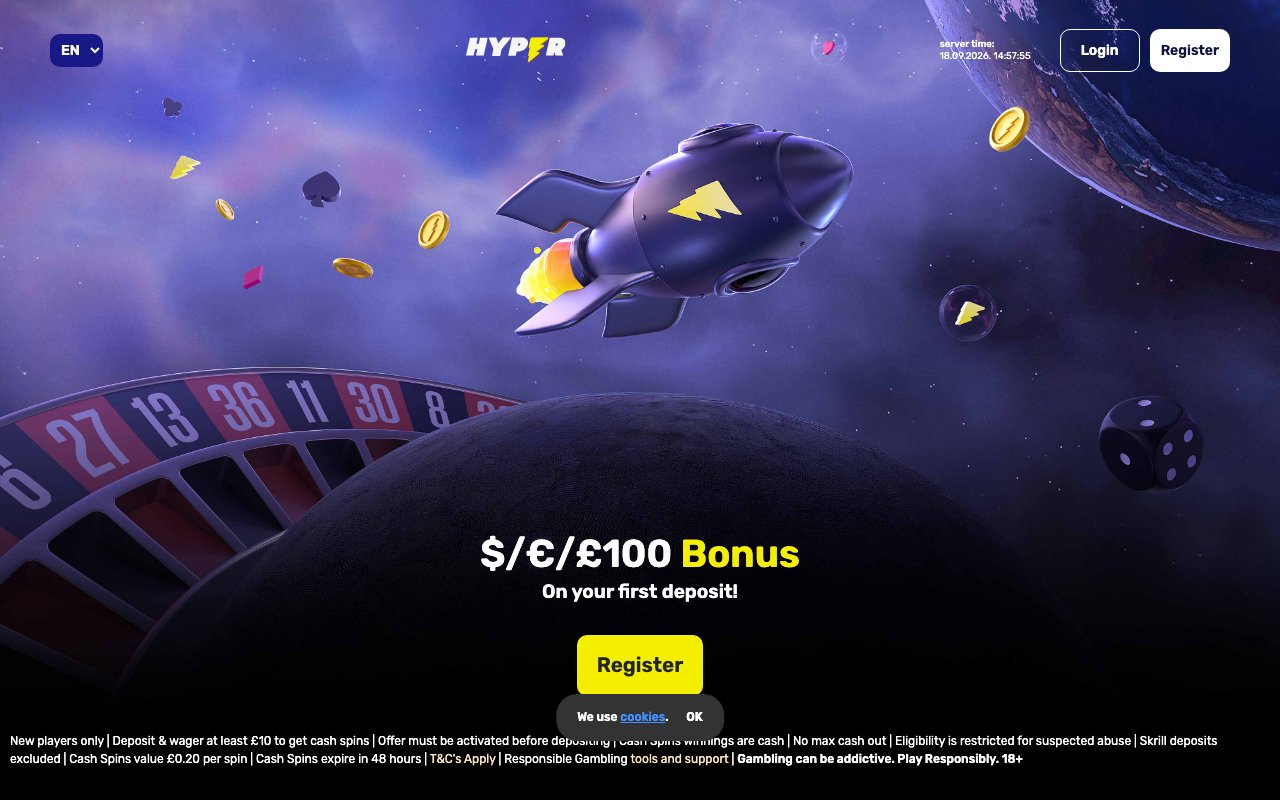 Hyper Casino homepage screenshot