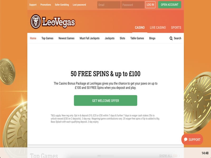 LeoVegas homepage screenshot