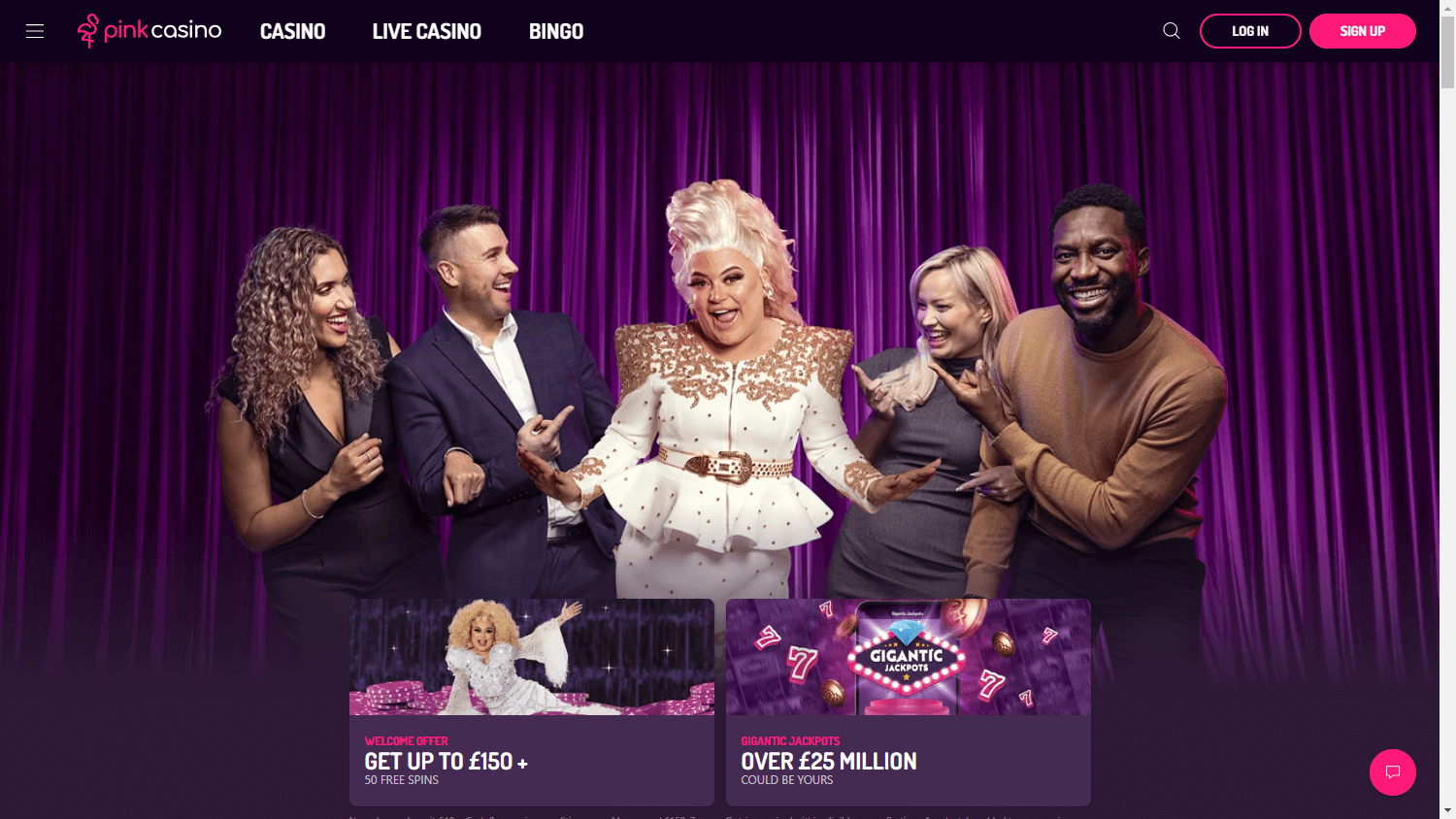 Pink Casino homepage screenshot