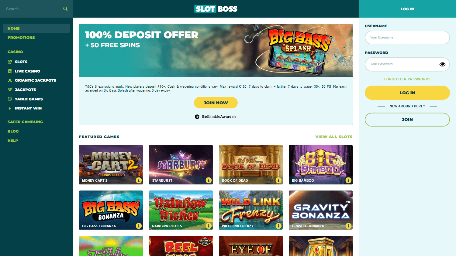 Slot Boss homepage screenshot