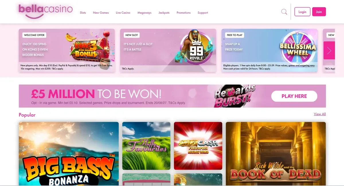 Bella Casino homepage