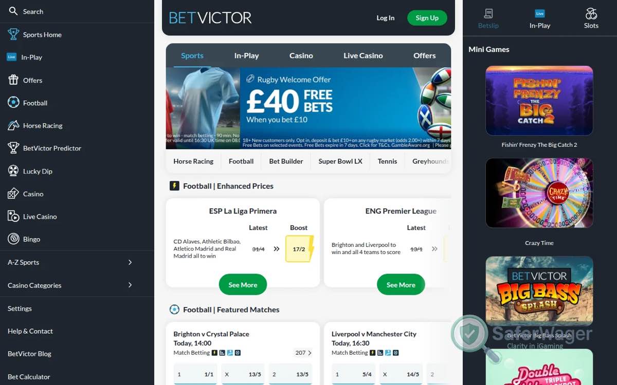 BetVictor homepage screenshot