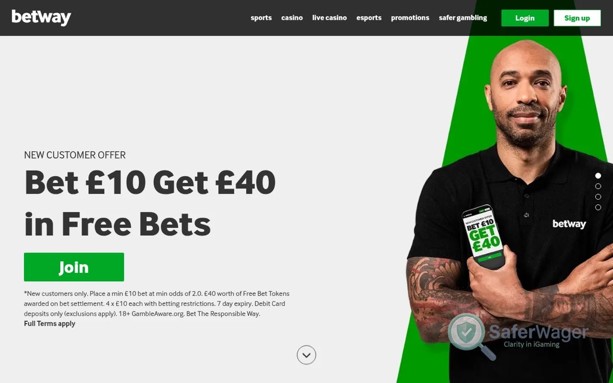 Betway homepage screenshot