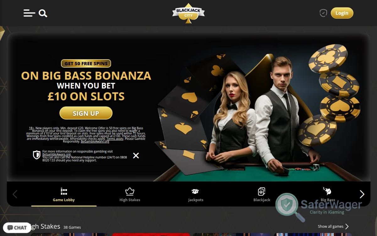 Blackjack City homepage screenshot
