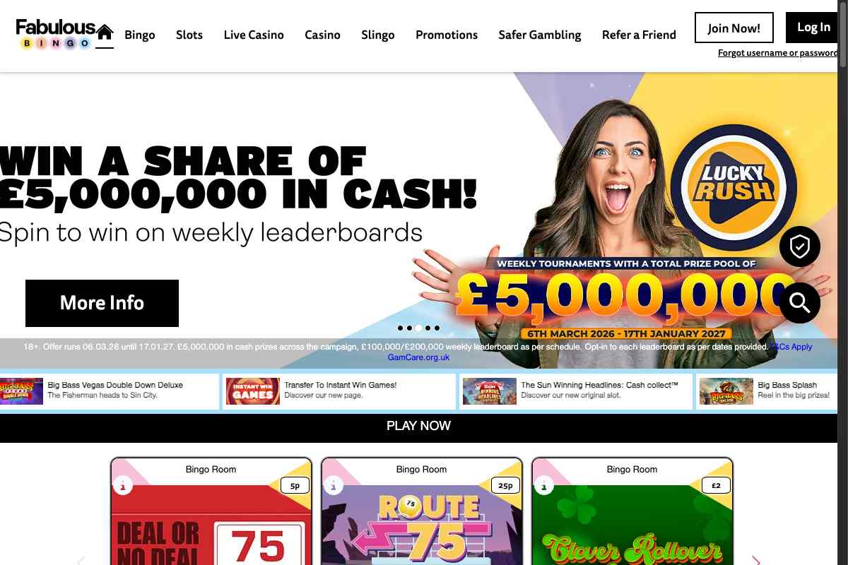 Fabulous Bingo homepage screenshot