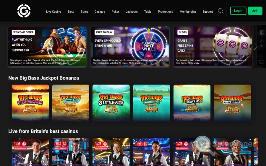Grosvenor Casinos homepage screenshot