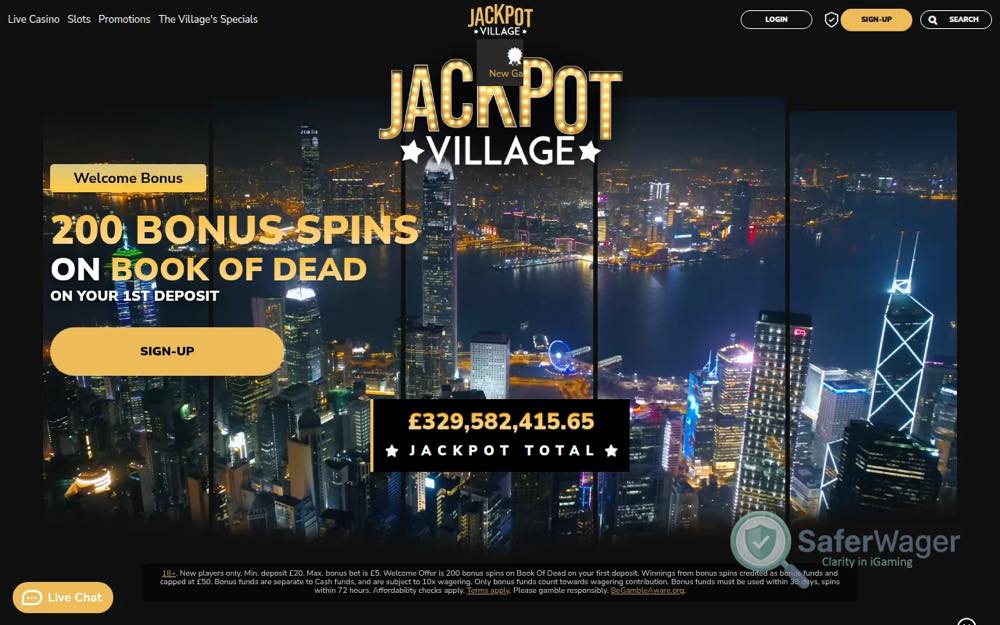 Jackpot Village homepage screenshot