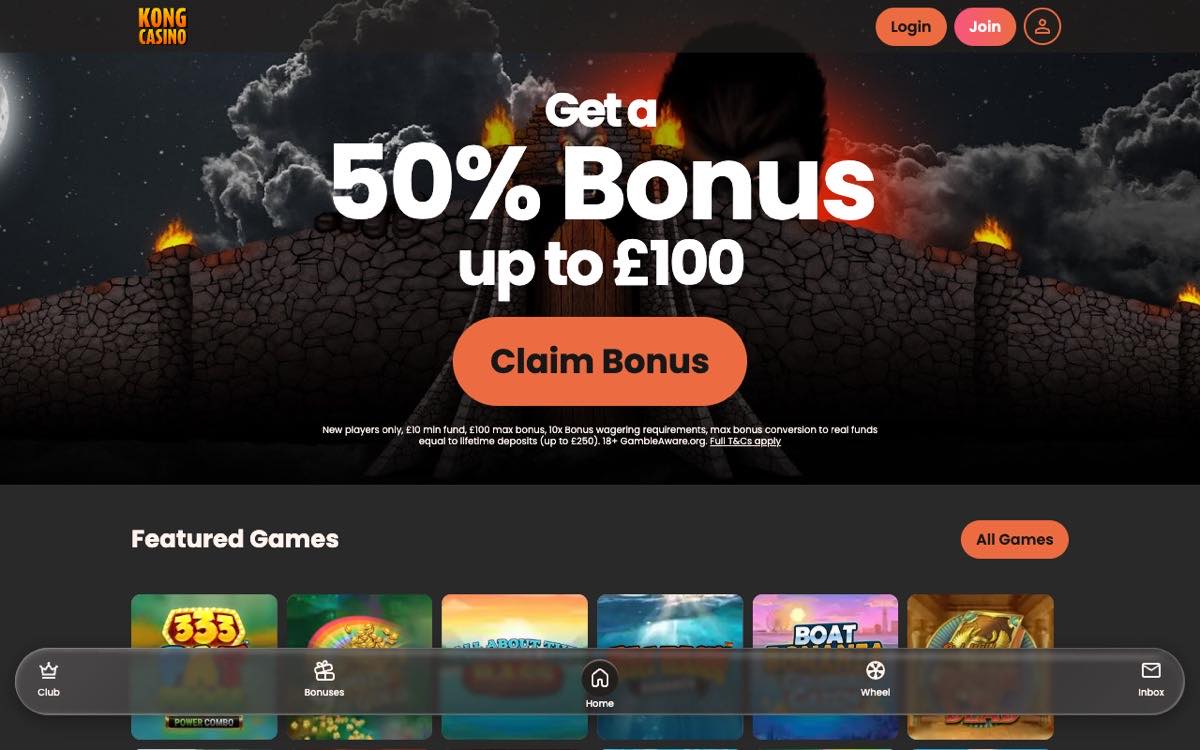Kong Casino homepage screenshot