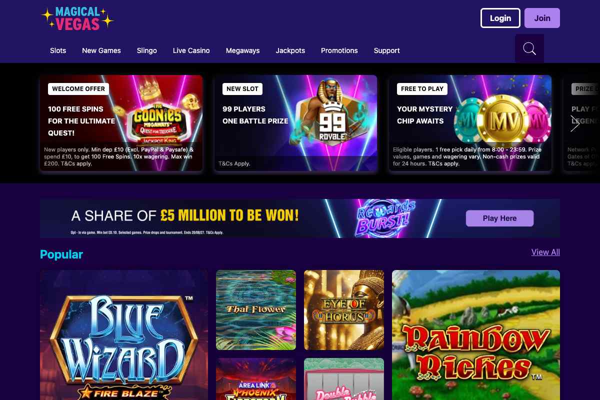 Magical Vegas homepage screenshot