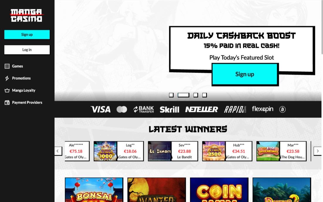 Manga Casino homepage screenshot
