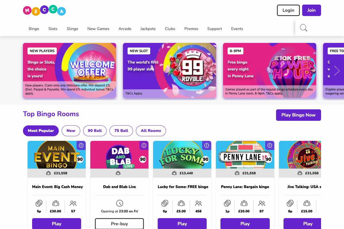 Mecca Bingo homepage screenshot