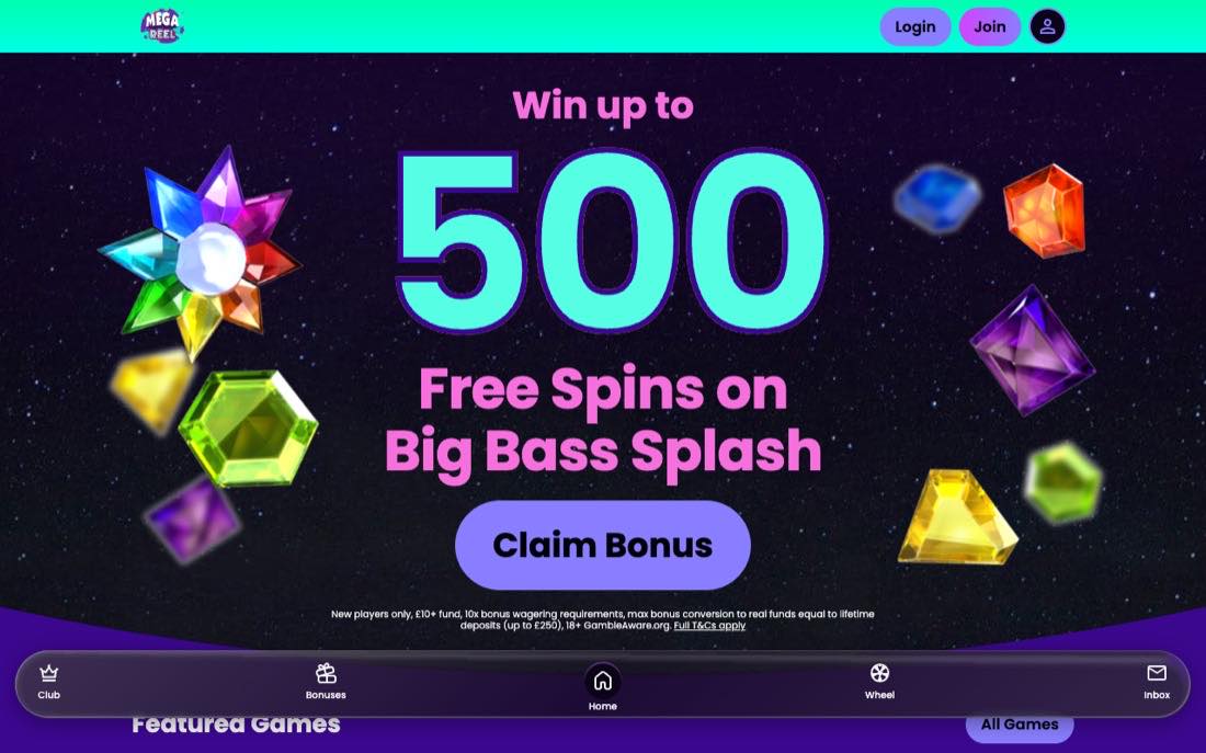 Mega Reel homepage screenshot