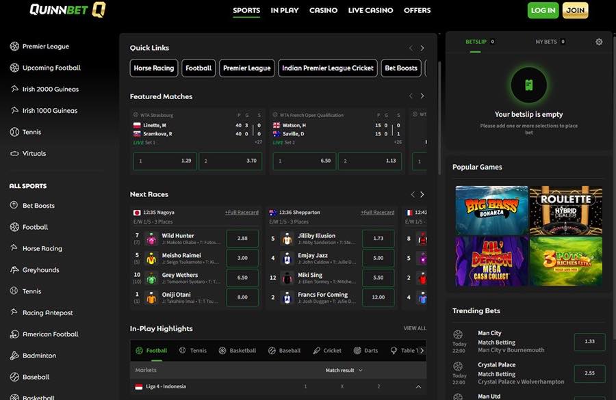 QuinnBet homepage screenshot