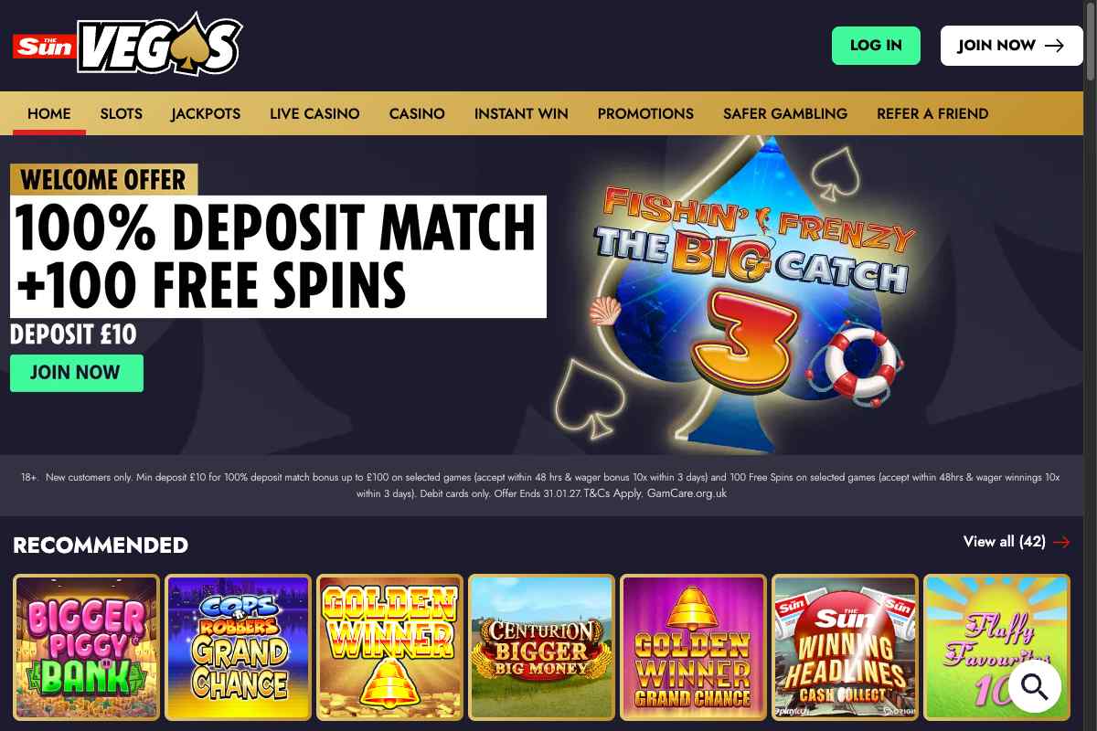 The Sun Vegas homepage screenshot