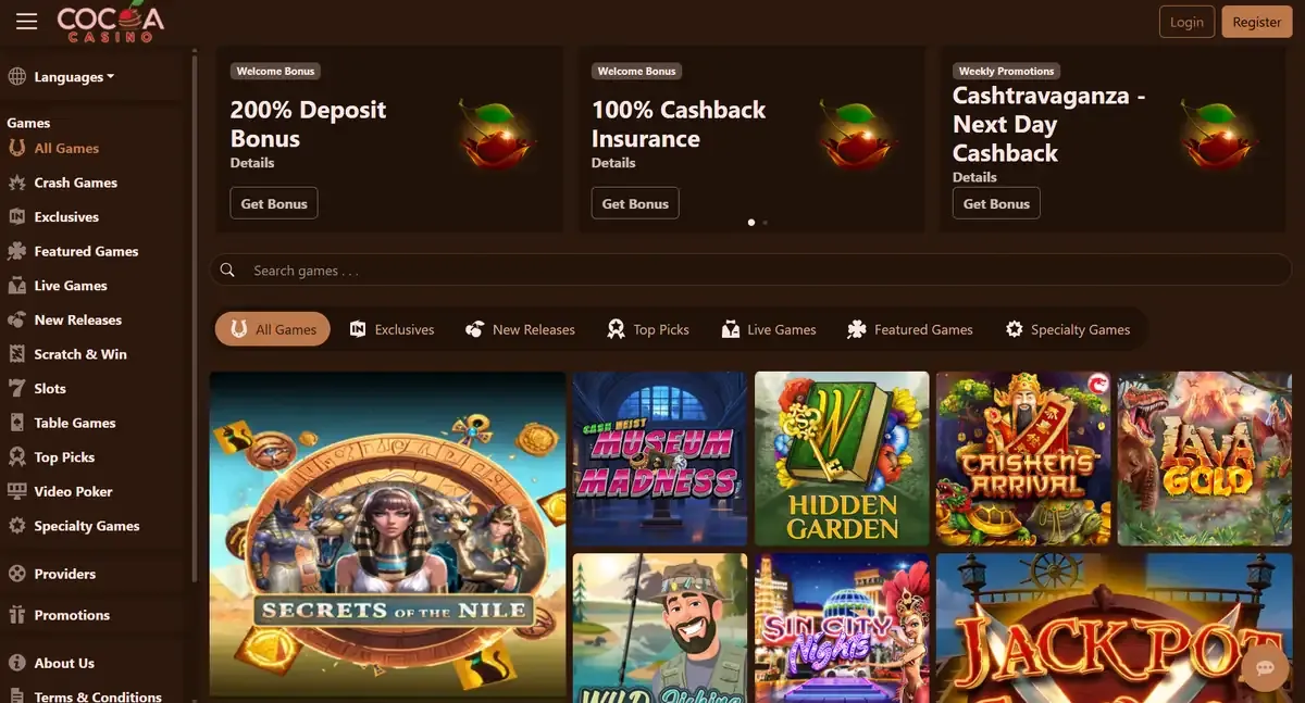 Cocoa Casino homepage