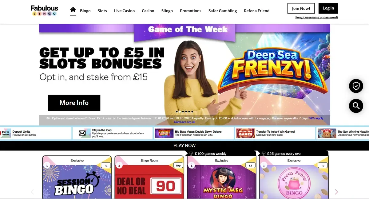 Fabulous Bingo homepage
