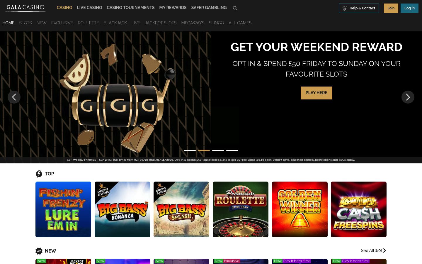 Gala Casino homepage