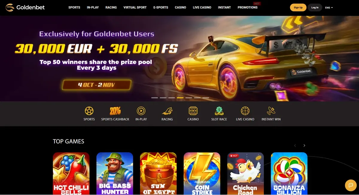 GoldenBet homepage