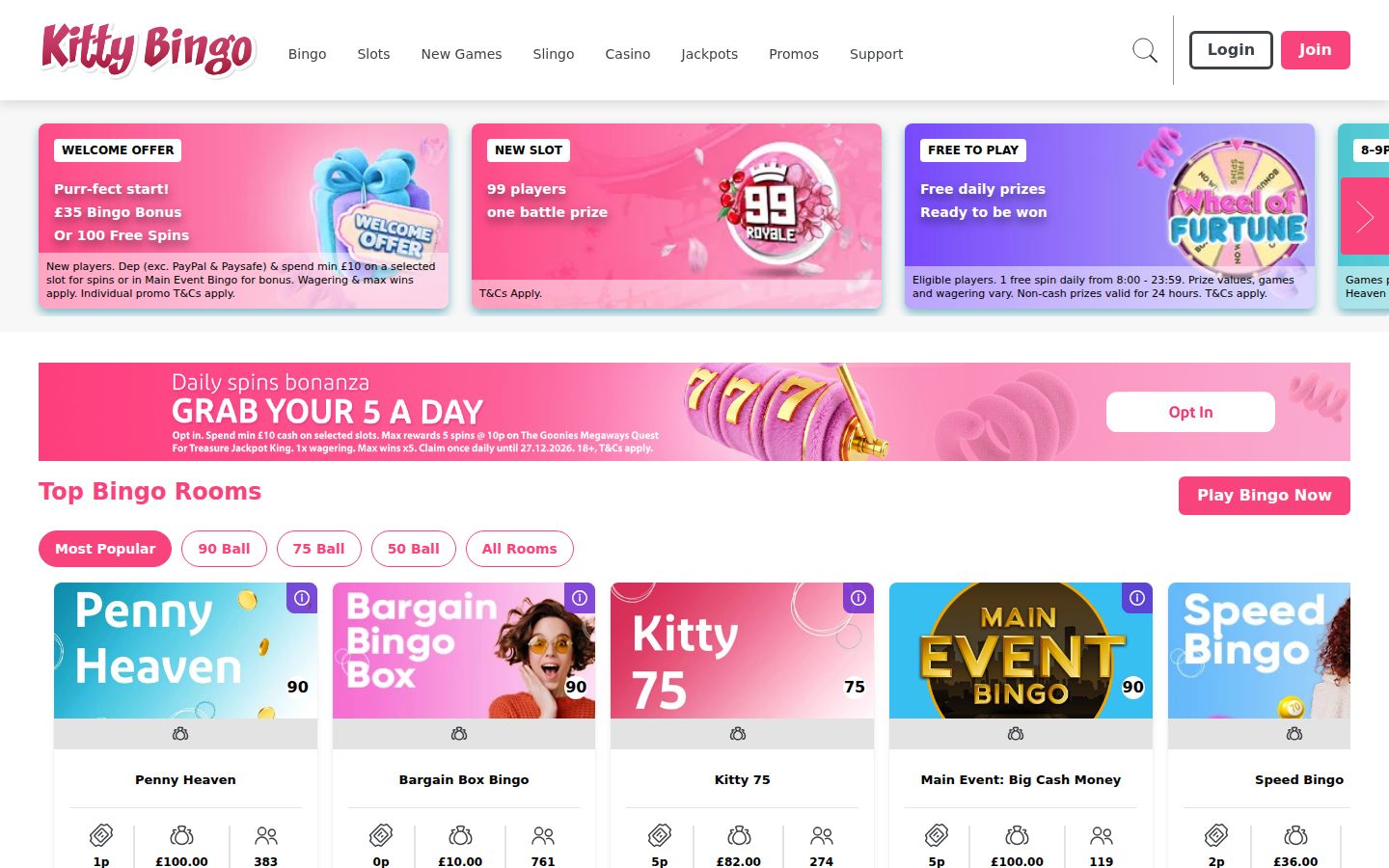 Kitty Bingo homepage