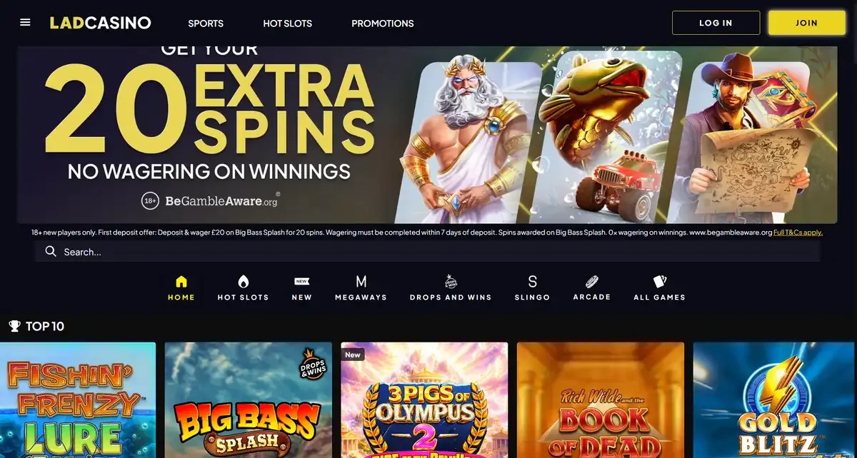 Lad Casino homepage