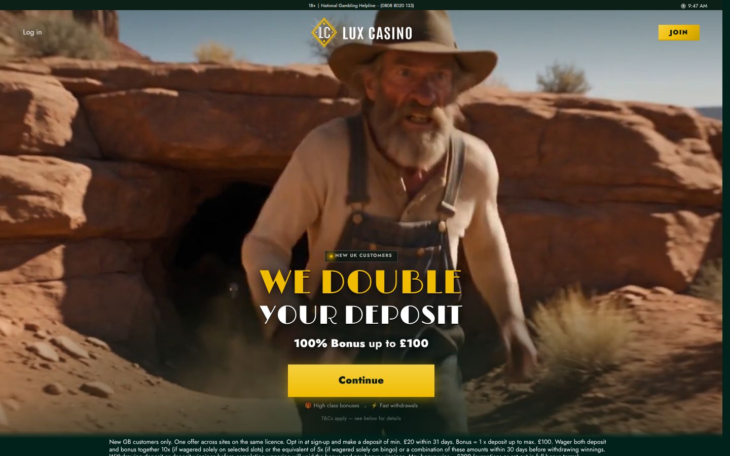 Lux Casino homepage