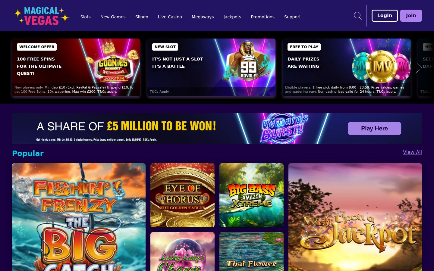 Magical Vegas homepage