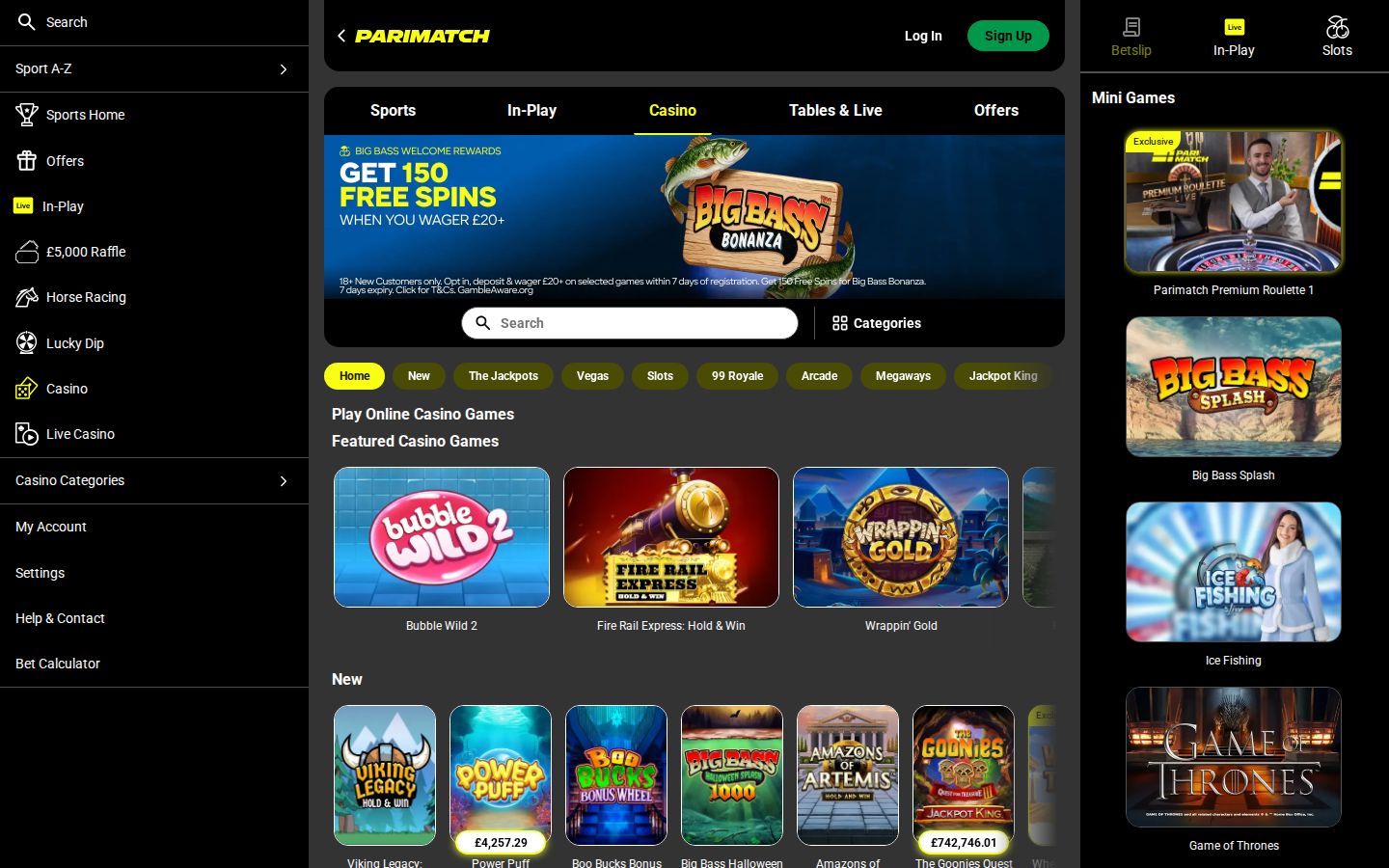 Parimatch UK homepage