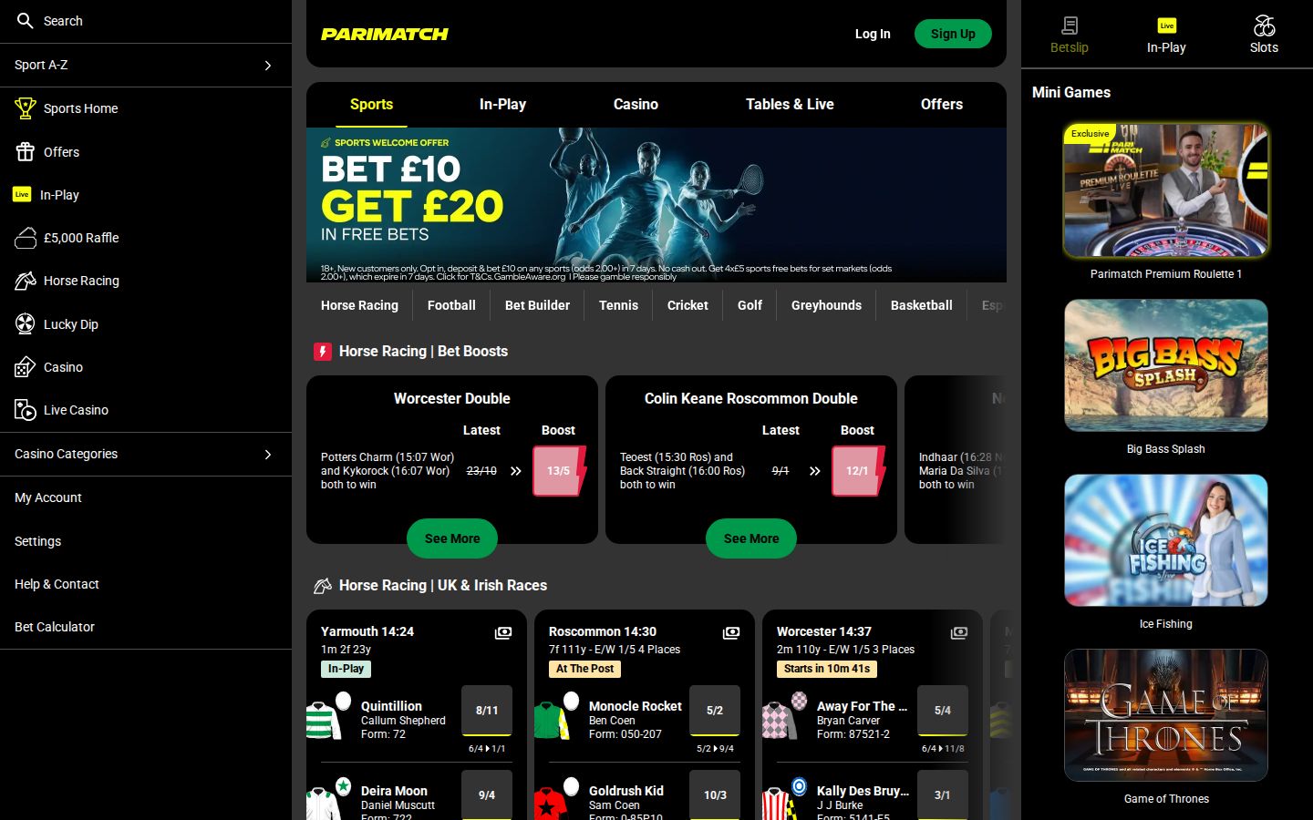 Parimatch UK homepage