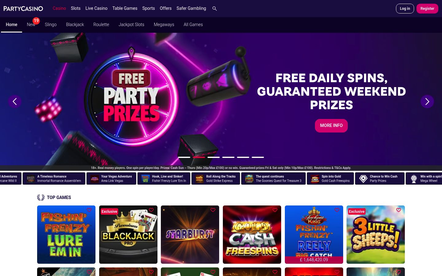 PartyCasino homepage