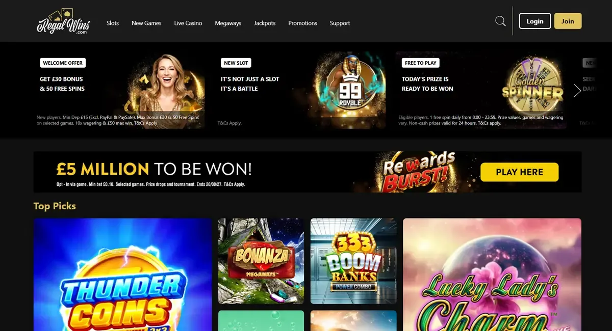 Regal Wins homepage