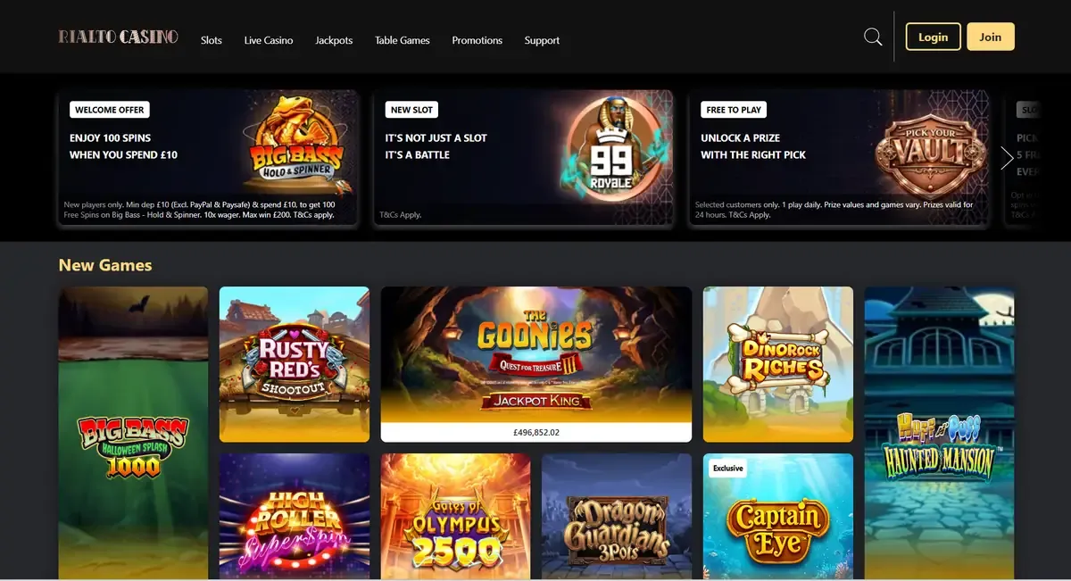 Rialto Casino homepage