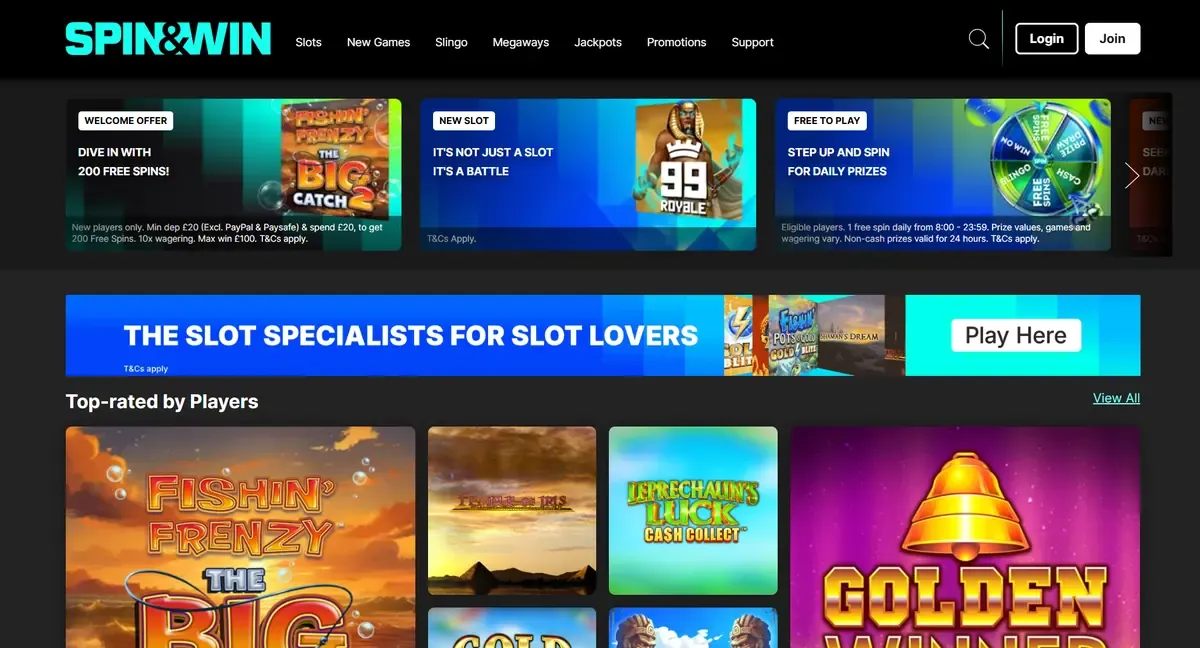 Spin and Win homepage