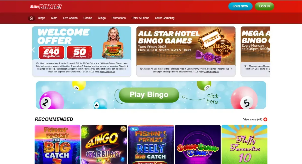 Sun Bingo homepage