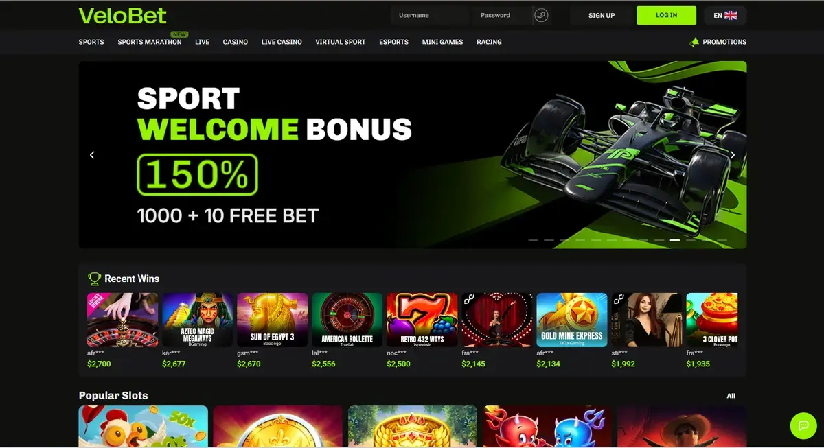 Velobet homepage