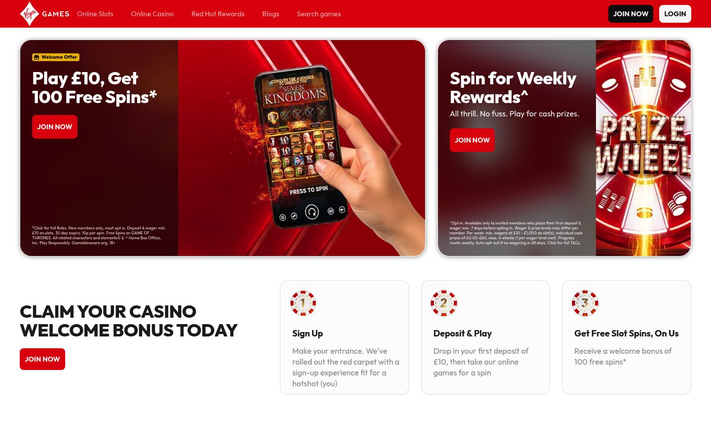 Virgin Games homepage